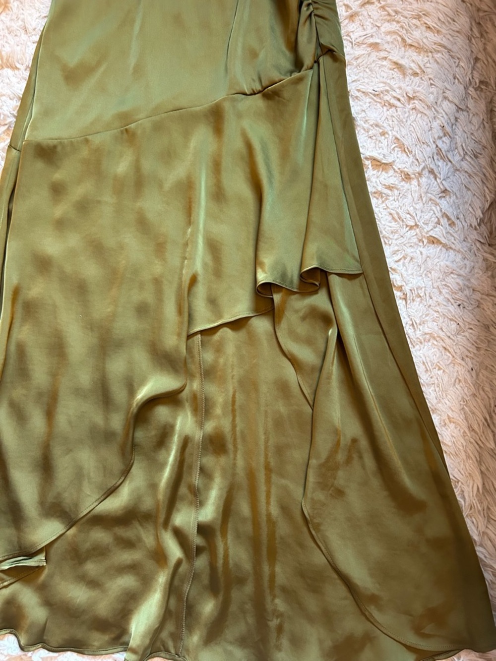 wild fable Olive Green Satin Maxi Slip Dress with Ruffle Detail - Picture 4 of 4